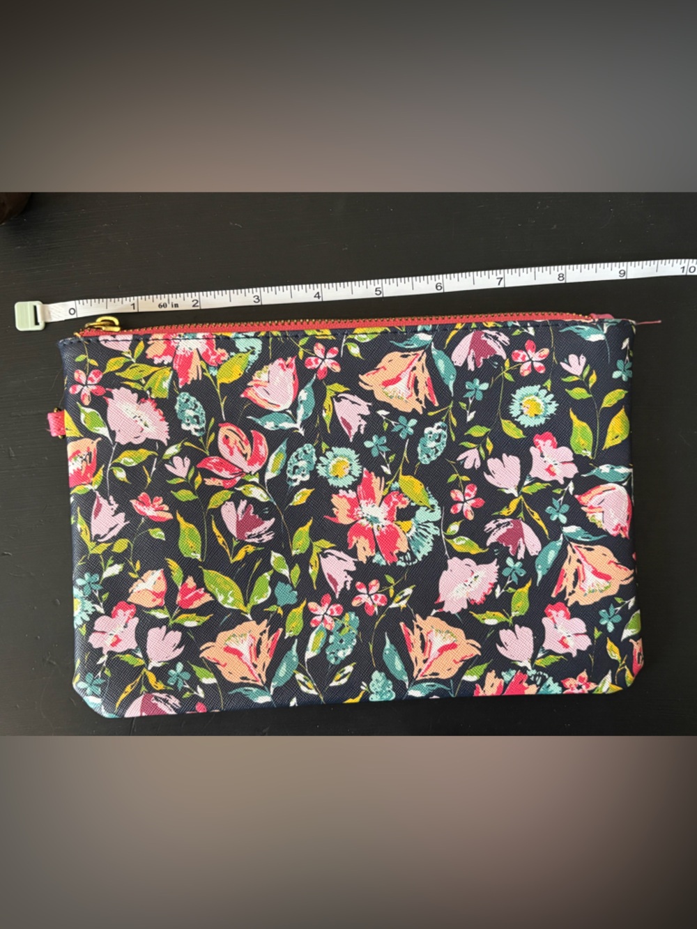 Floral Zip Pouch Clutch - Navy with Multi-Color Flower Print